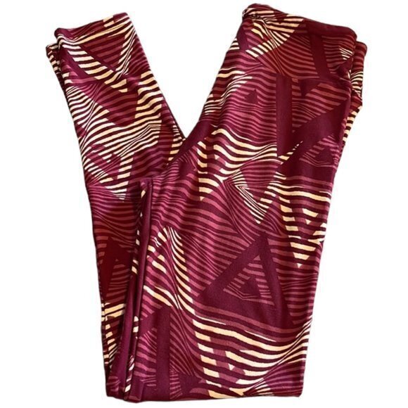 LuLaRoe Pants - Women's Lularoe Tan/Maroon Triangle Stripes Buttery Leggings Size O/S EUC #4198